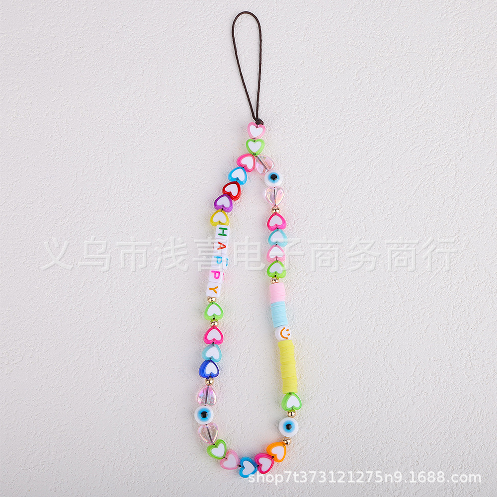 Cute heart-shaped mobile phone lanyard diy acrylic beaded mobile phone chain letter heart-shaped mobile phone protective pendant pic 8