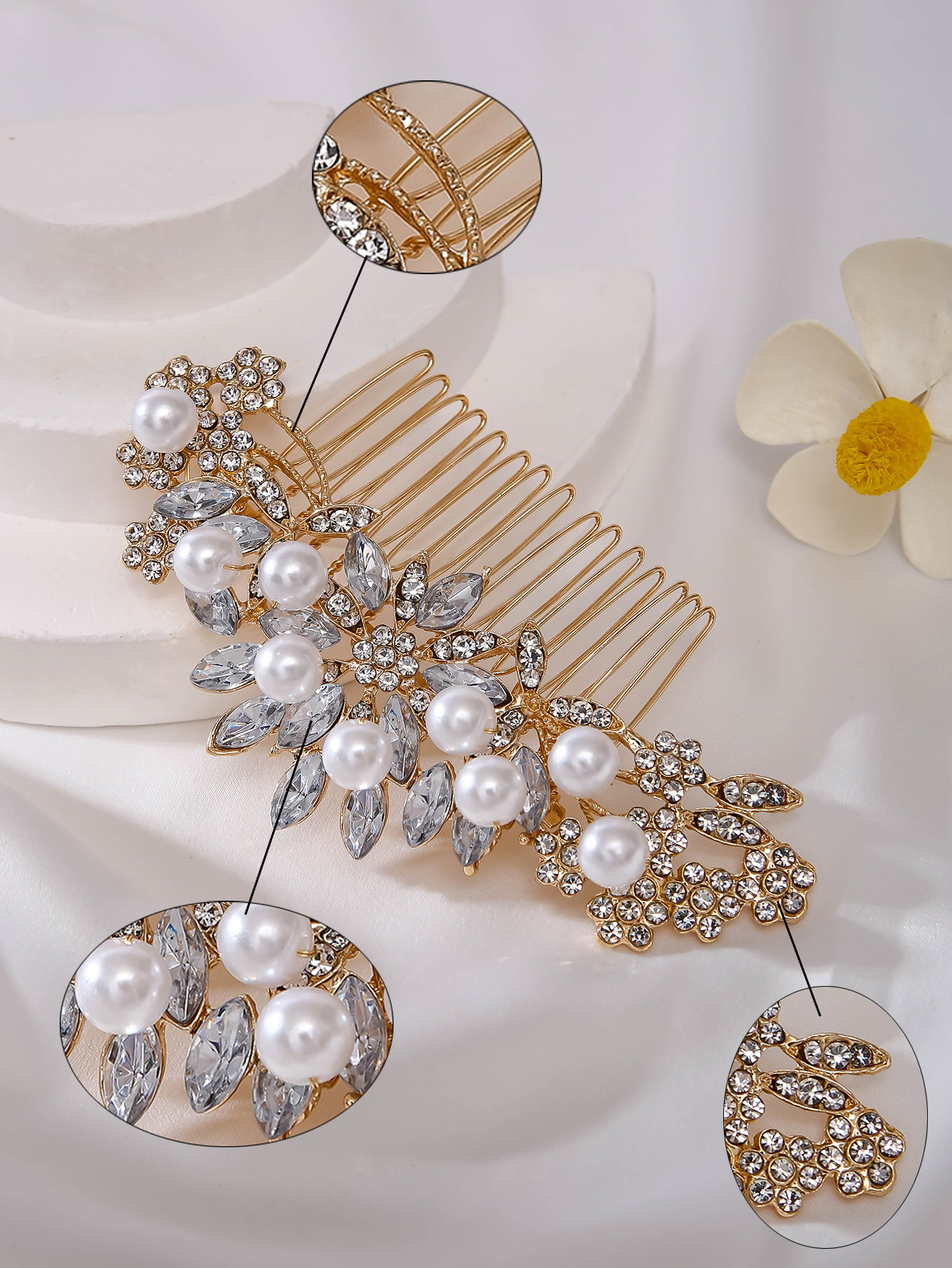 新娘头饰 插梳 新娘饰品结婚纱配饰 纯手工珍珠新娘发梳插梳详情3