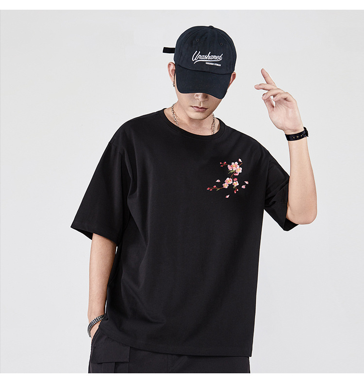 New Spring/Summer 2025 Guochao Chinese Trend brand loose plum blossom embroidered short-sleeved T-shirts for men and couples, summer half-sleeved pic 12