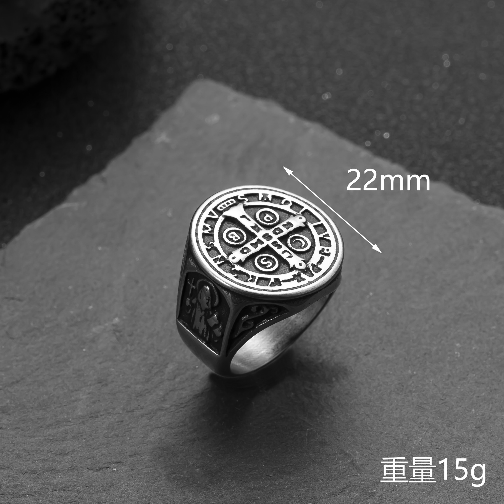 欧美跨境不锈钢戒指铸造十字架男士戒指嘻哈复古钛钢饰品批发厂家详情9