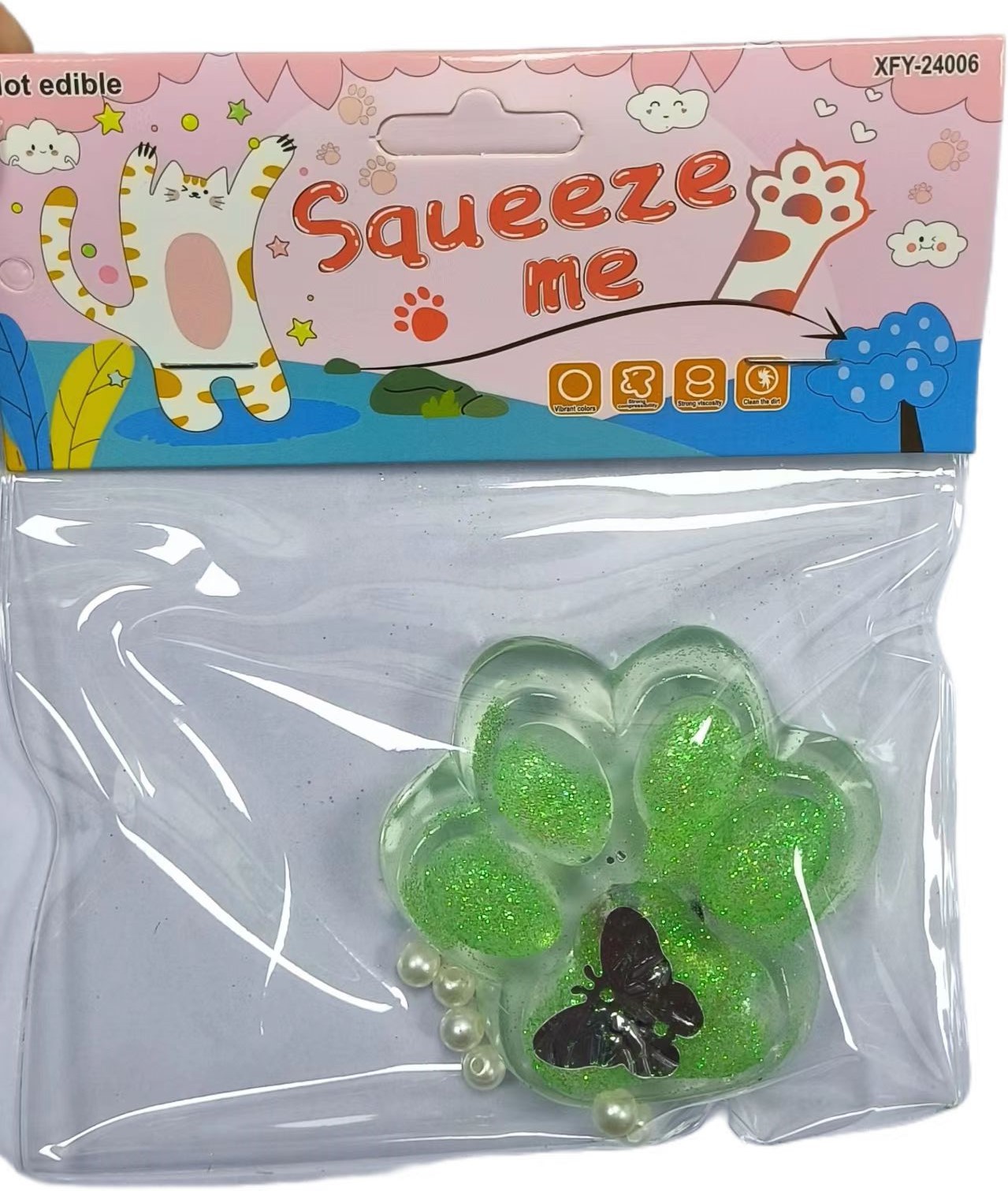 工厂直销TPR软胶透明金粉带灯中号猫爪猫掌萌宠团子卡通减压玩具详情1