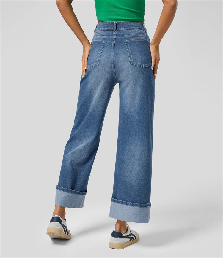 Spring 2025 new cross-border fashion high-waisted, rolled-up straight-leg jeans for women and casual wide-leg pants from Europe and America pic 14