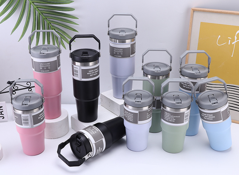 跨境简约大容量双层冰霸杯便携提手耐高温吸管杯汽车杯水杯保温杯详情5