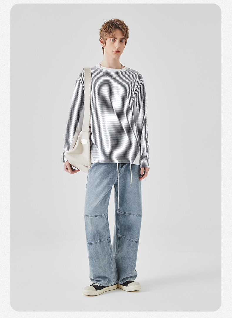 APO男装|撞色条纹长袖T恤男士春秋季潮牌宽松圆领内搭上衣打底衫详情20