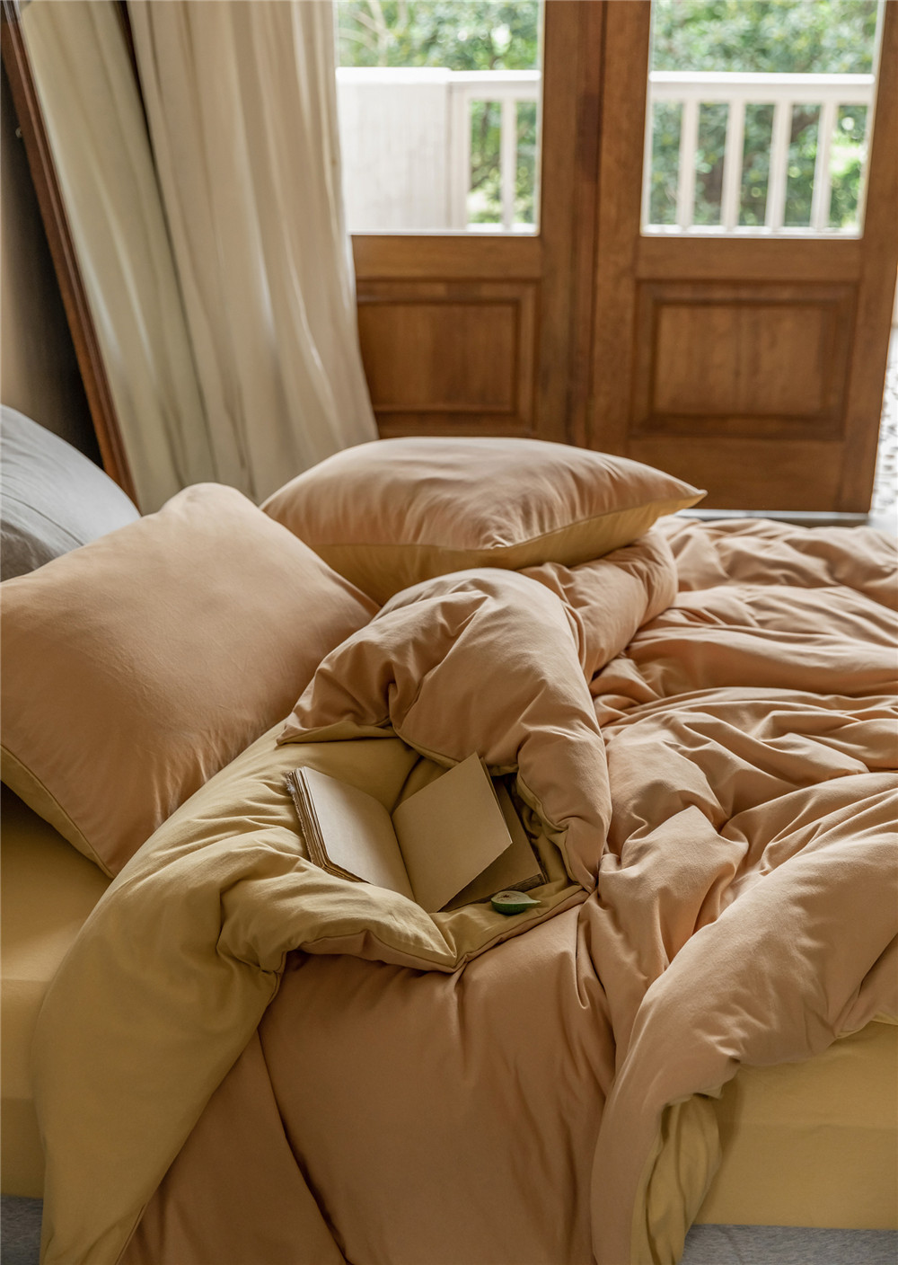 ins Japanese-style solid color all-cotton knitted cotton four-piece set, skin-friendly nude sleeping plain double-layer Indian cotton bed sheet pic 205