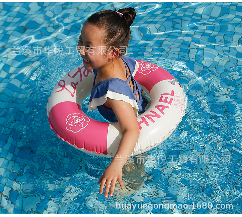 Retro camellia swimming ring in stock, thickened printed underarm ring, eco-friendly PVC inflatable splicing color contrasting swimming ring pic 10