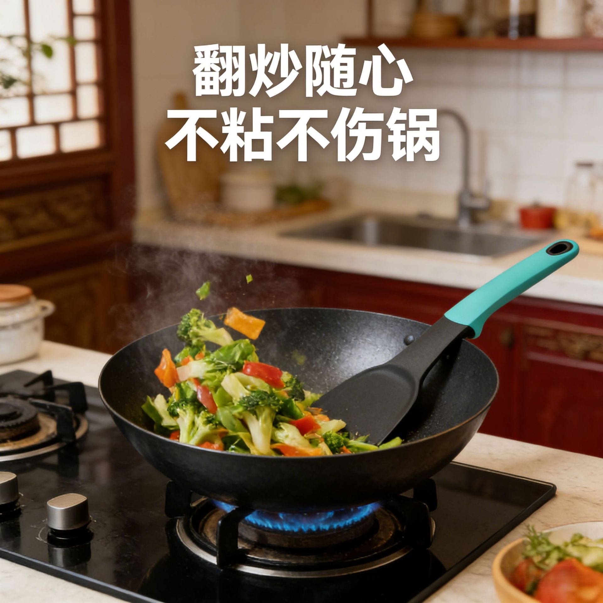 7件套带座尼龙厨具 彩色手柄烹饪铲勺厨具套装厨房小工具不沾锅详情7