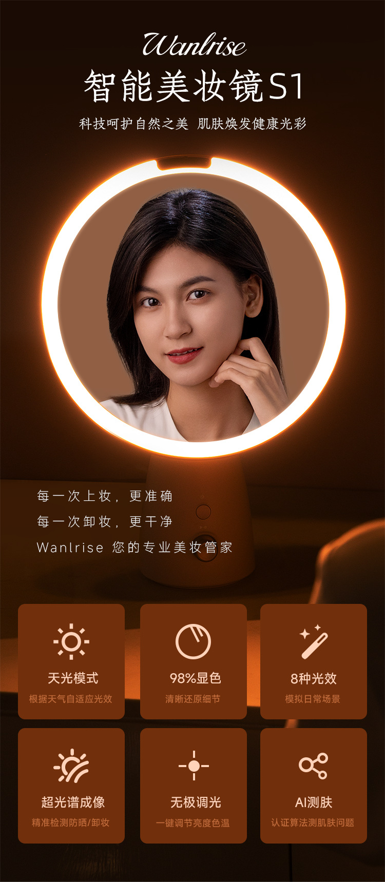 The Ai voice large model of the makeup mirror is equipped with 8 dimming modes of the AI makeup mirror pic 1