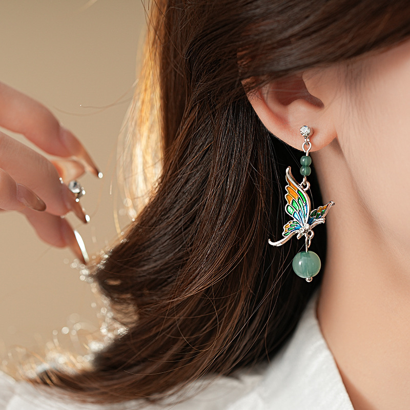 银针滴油蝴蝶树脂圆形耳钉甜美气质高级感耳环森系小清新耳饰批发详情16