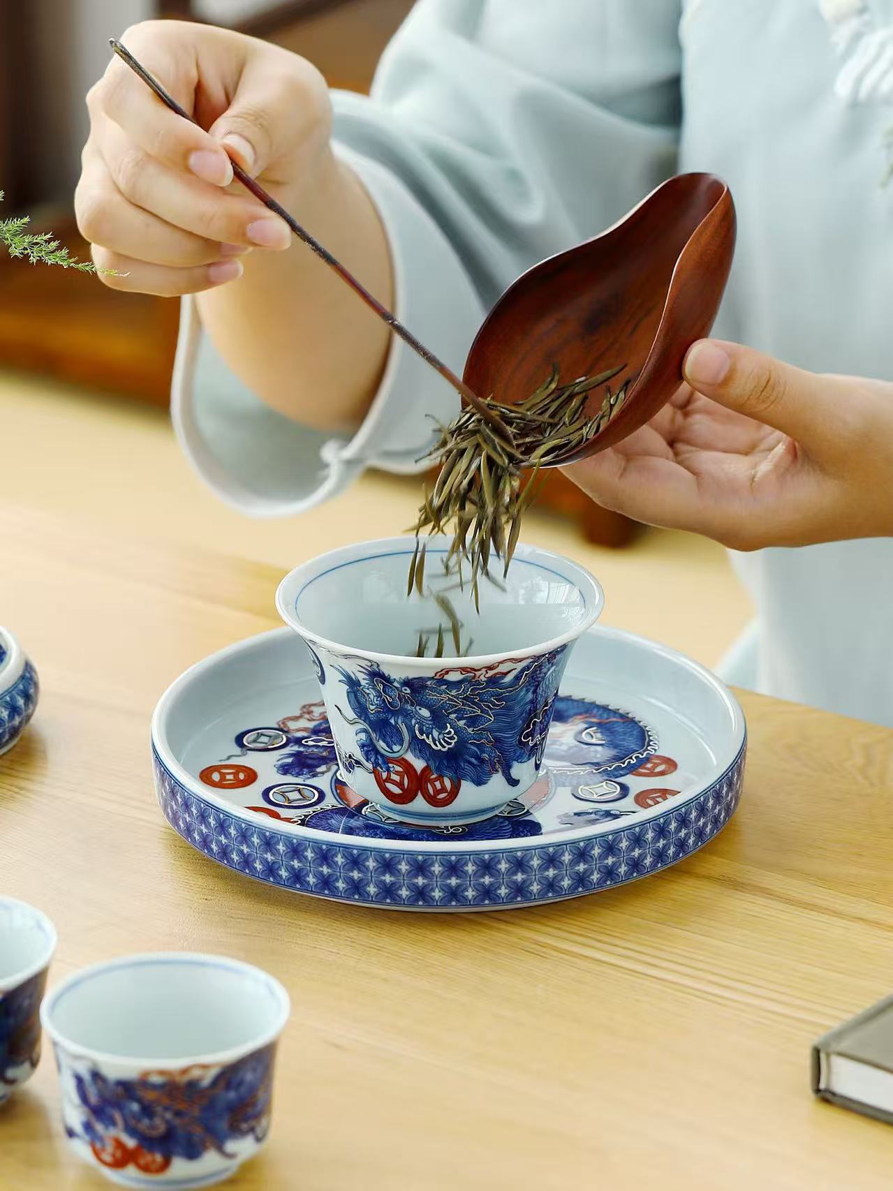 复古青花陶瓷壶承茶具茶杯隔热垫茶杯托茶托茶碟点心茶垫茶道配件详情3