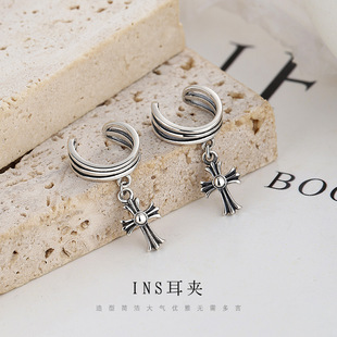 黑暗风个性INS船锚星星黑色螺纹耳钉男女生简约耳骨蜗钉螺丝饰品详情8