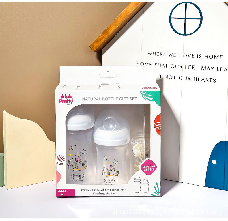 婴儿宝宝防胀气PP宽口奶瓶套装礼盒大容量180ml300ml跨境详情7