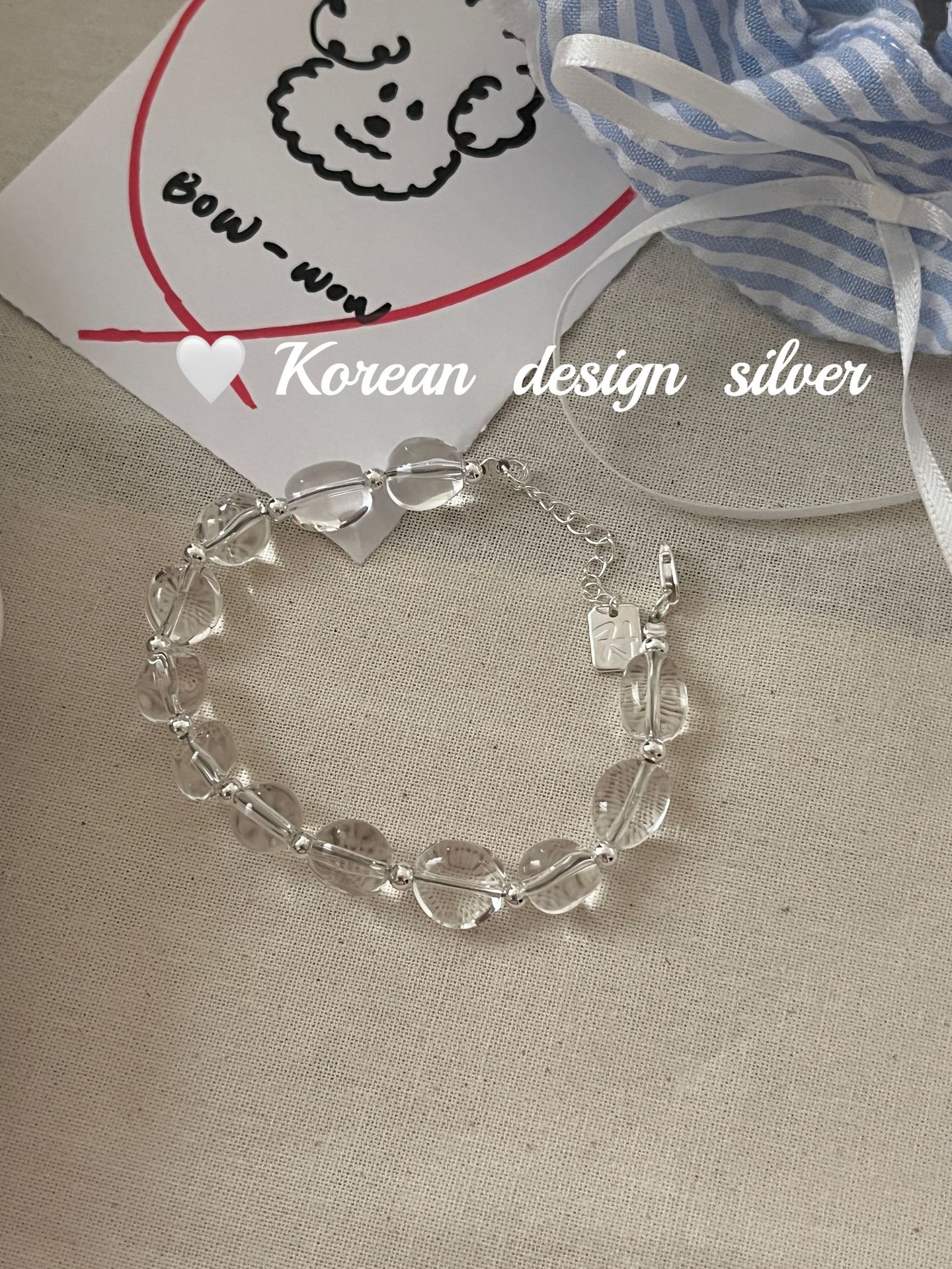 韩国Ins风设计银饰品批发 S925纯银随形白水晶手链叠戴简约气质女详情15