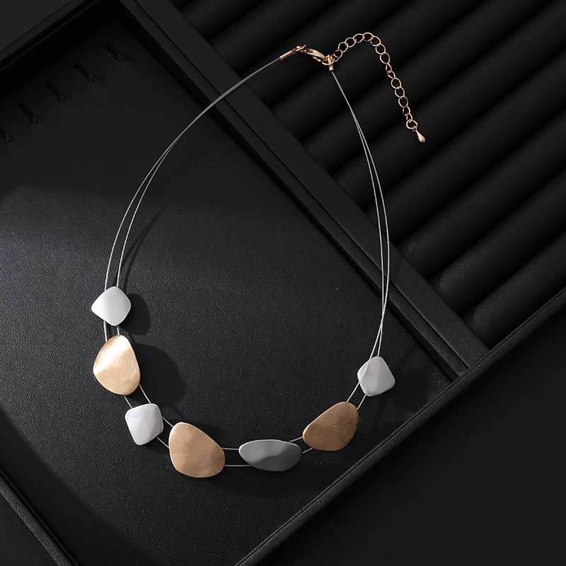 外贸爆款欧美流行时尚简约百搭撞色几何合金女士精致高级锁骨链详情12