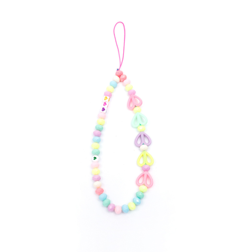 Cute heart-shaped mobile phone lanyard diy acrylic beaded mobile phone chain letter heart-shaped mobile phone protective pendant pic 4