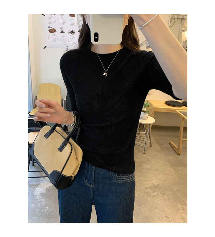 This Korean high-end, super good-looking off-the-shoulder, mid-sleeved knitted sweater is a new slimming top for women in Spring/Summer 2025 pic 22