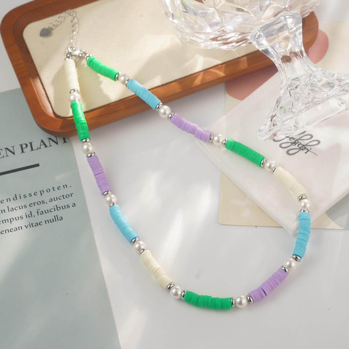 Candy-colored heart-shaped beaded necklace, summer dopamine smiling face heart-shaped collarbone chain, colorful color-blocking niche sweater chain pic 36