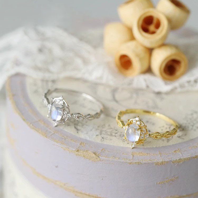 Moonstone plain ring for women, light luxury, niche and high-end feel, adjustable index finger ring, unique retro style open ring pic 15