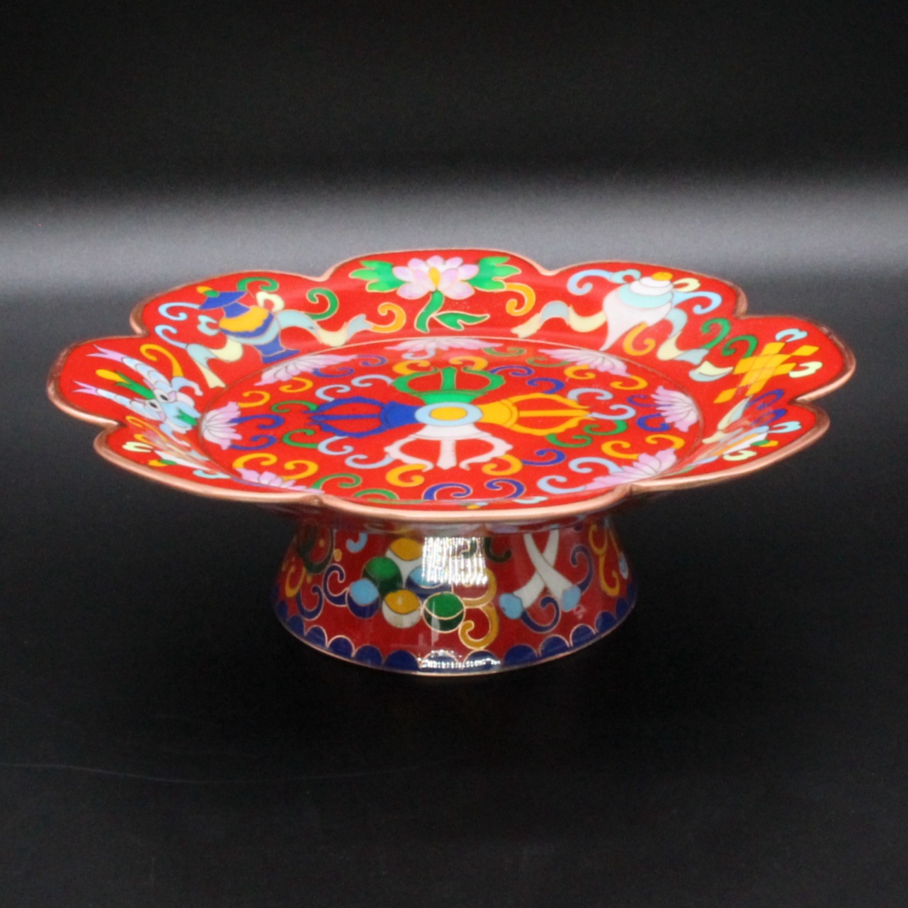 Jingtai blue manza, Buddhist offering utensils and ritual implements, plain copper filigree, low-temperature enamel manda plate, Mancha Luo belt tray pic 8