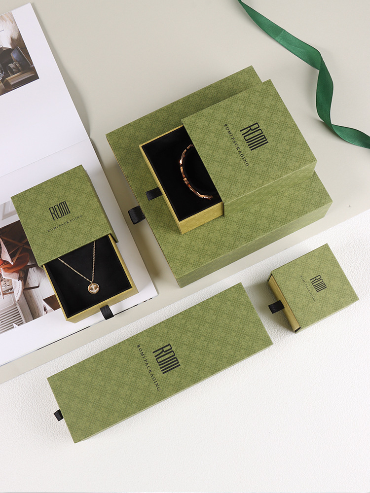 Customized creative grass green jewelry boxes, high-end rings, bracelets, stud boxes, handbags, necklaces, gift boxes, and drawer boxes pic 9