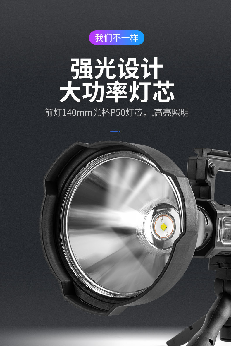 跨境新款XHP50手提探照灯USB充电户外远射带输出多功能应急手提灯详情6