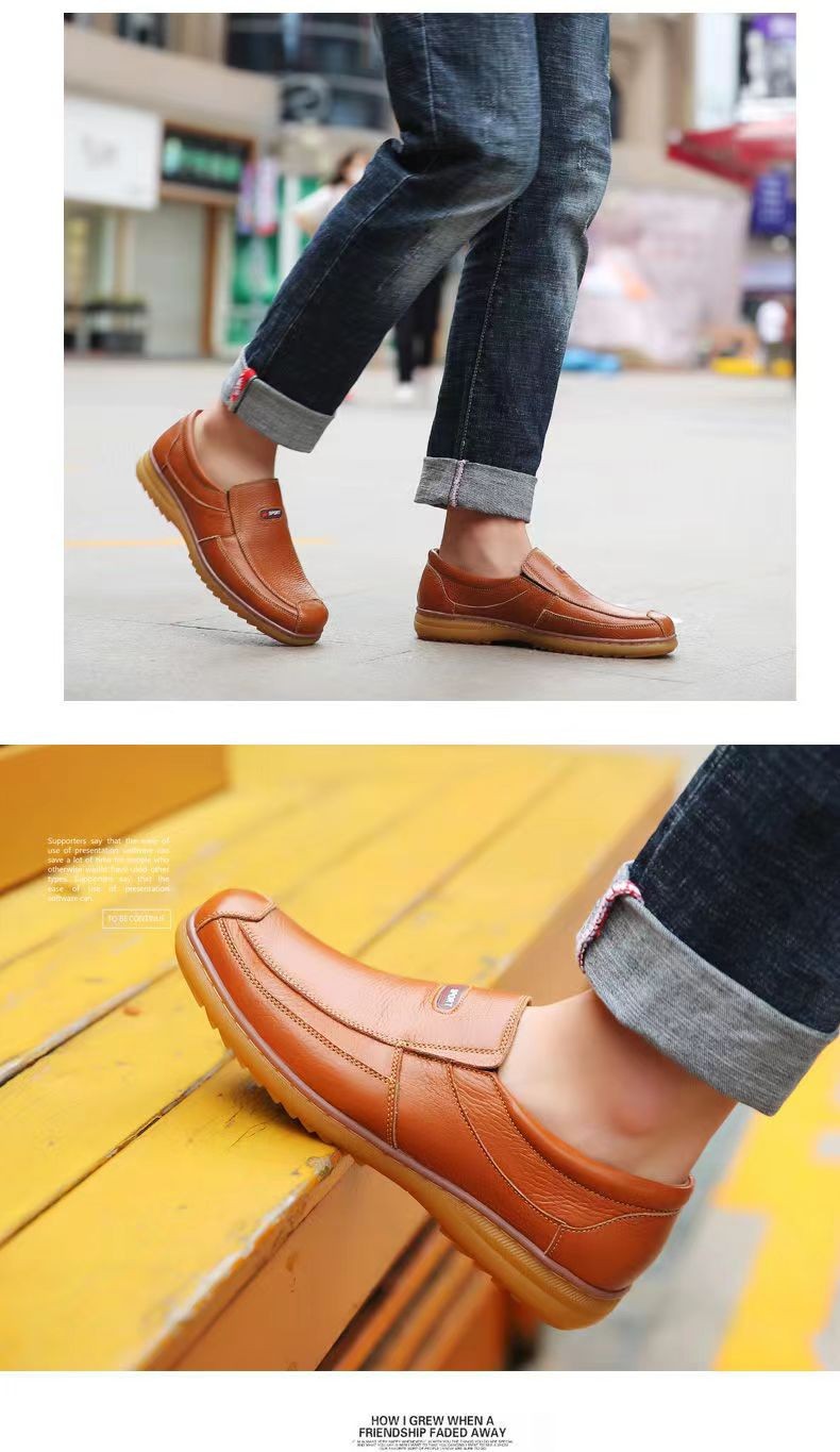 新款头层牛皮鞋男士休闲真皮商务正装布洛克防滑软皮耐磨底爸爸鞋详情21