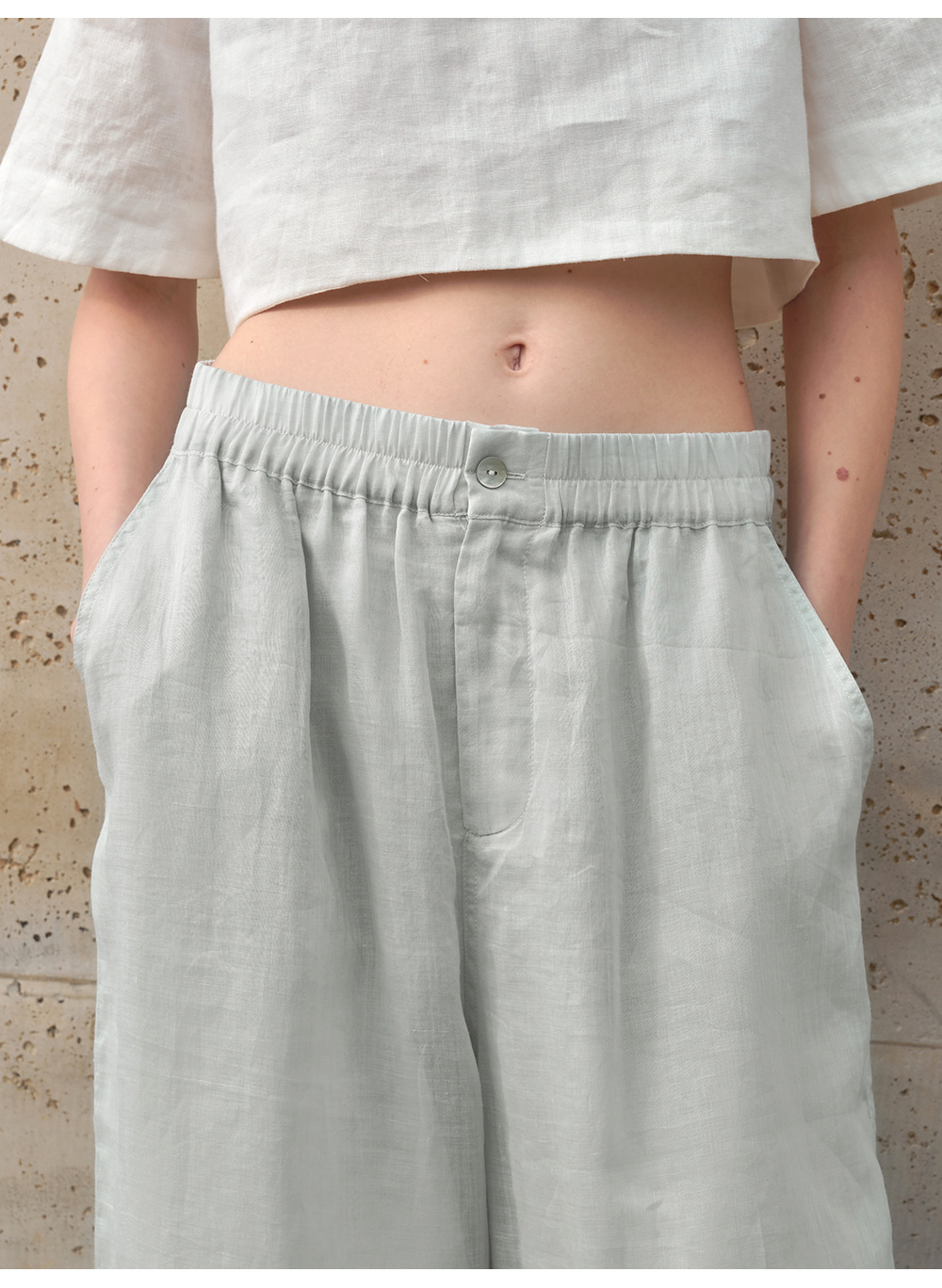 Pure ramie straight-leg pants for women, loose and slimming casual pants, loose spring and summer stretched-waist long pants pic 22