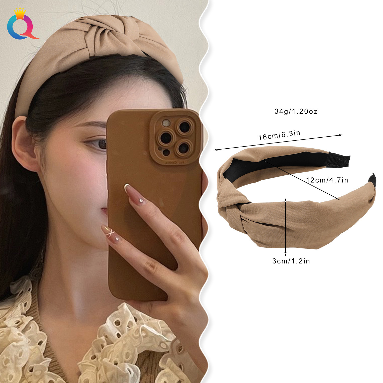 Qiyue Cross-border leopard Print knotted hair band Summer high-end wide-edge simple headband High top hair Hole Hair Accessory wholesale pic 3