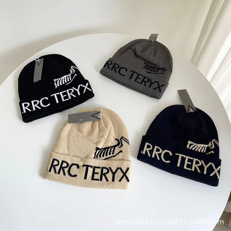 品牌【森多娜】针织帽 保暖防寒 秋冬R字母提花毛线帽加厚大版翻边男女百搭保暖套头帽小鸟护冷帽~详情3