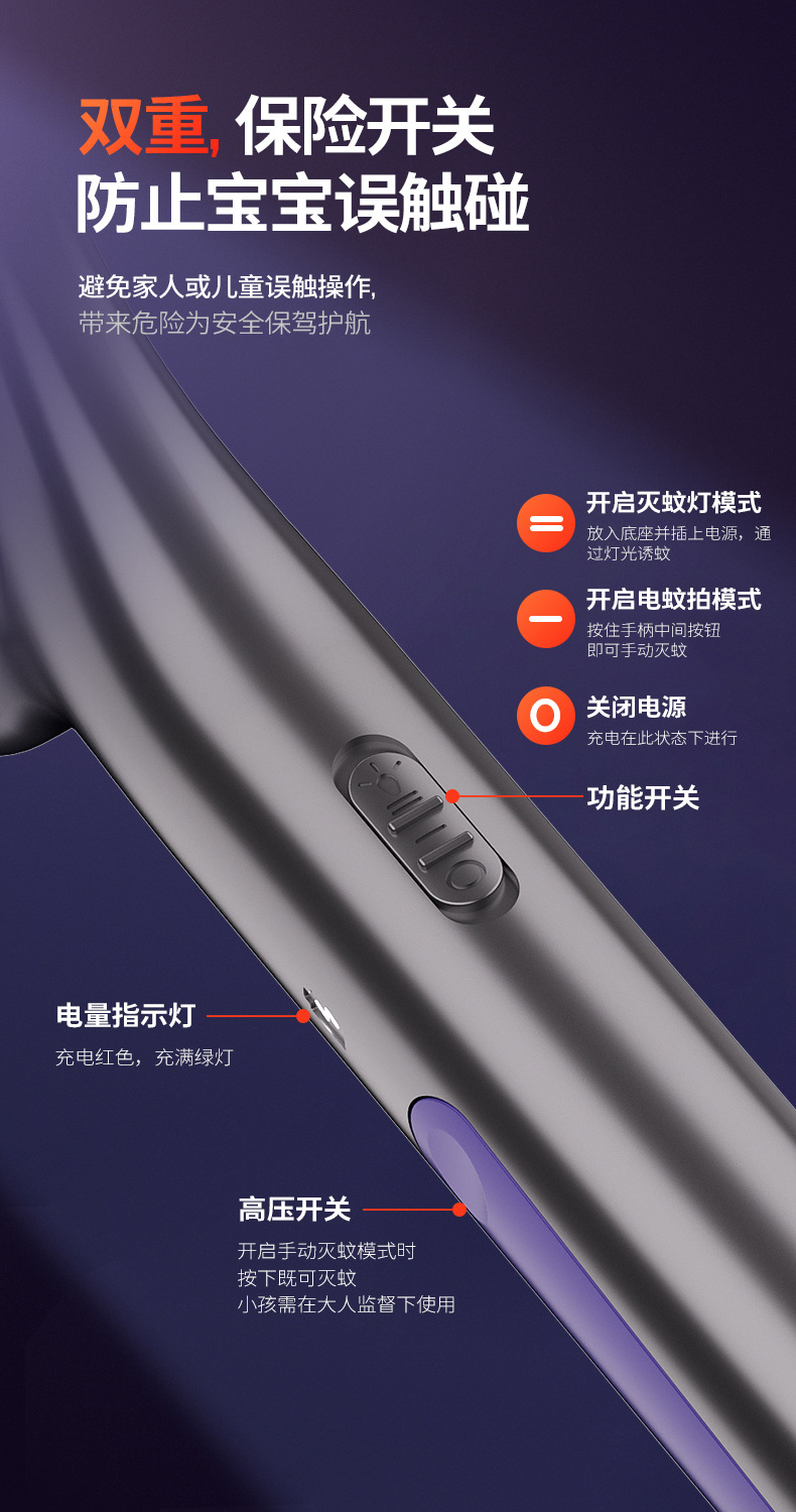 Wholesale of the new extendable electric mosquito swatter, rechargeable household mosquito repellent 2-in-one folding automatic extended mosquito swatter M142 pic 17