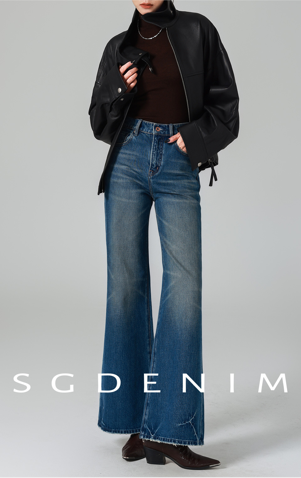 Long-legged big bull/High-waisted jeans for women, loose, slightly flared wide-leg pants, retro feng shui wash, 25 autumn and winter new trend pic 8
