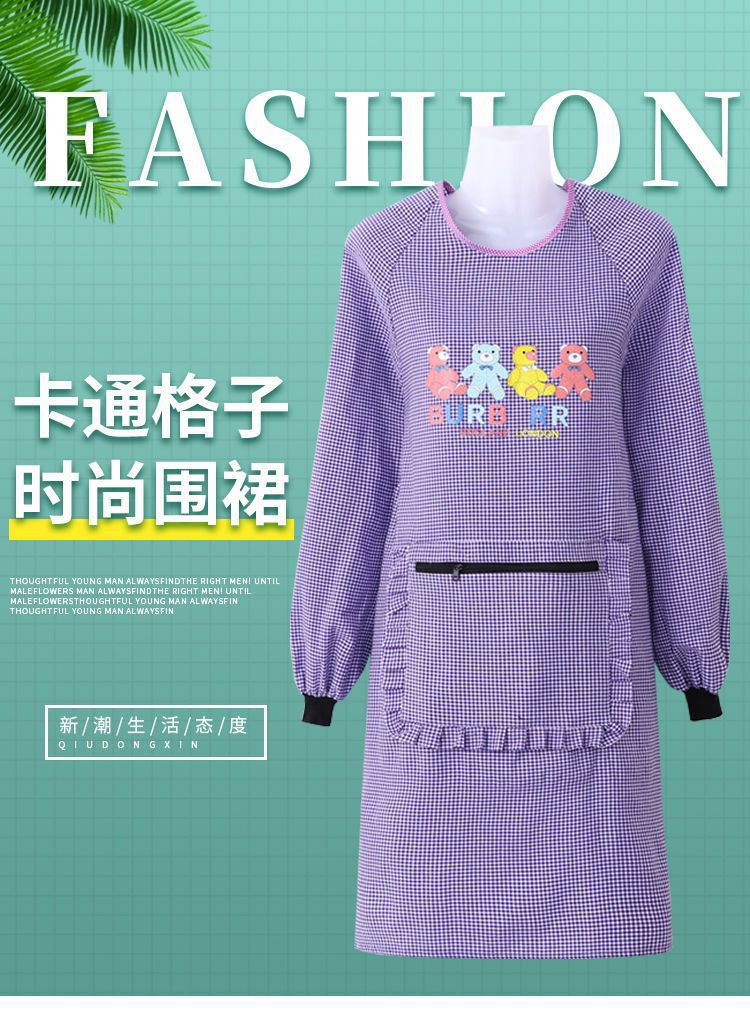 新款时尚棉布长袖围裙罩衣男女工作服厨房家用防油污围腰耐磨劳保详情1