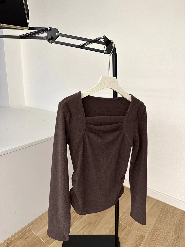 磨毛长袖t恤女秋冬内搭修身方领锁骨德绒打底衫短款上衣2024新款详情14