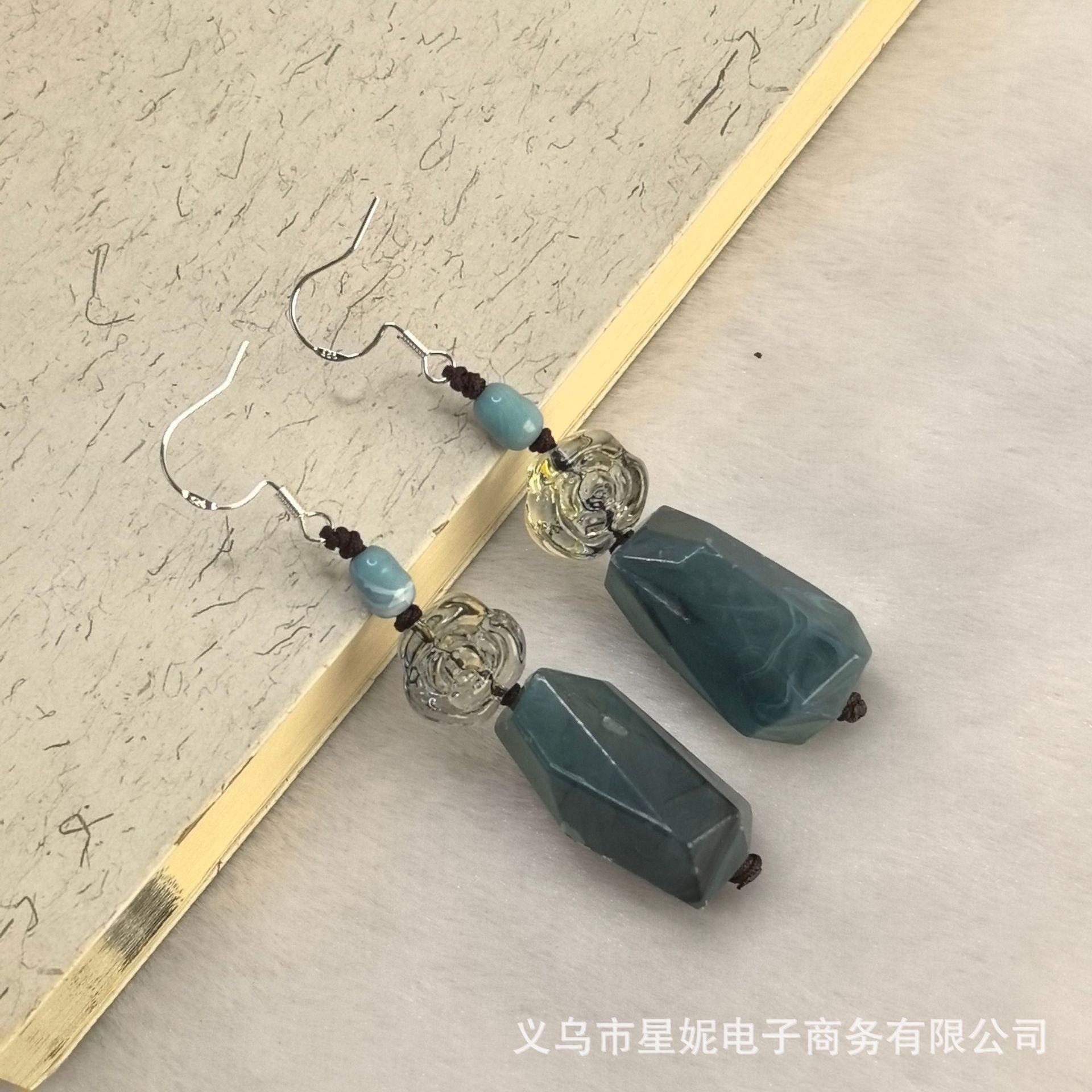 新中式玫瑰花红色紫色清新绿古装汉服轻奢长款不规则耳饰进口详情12