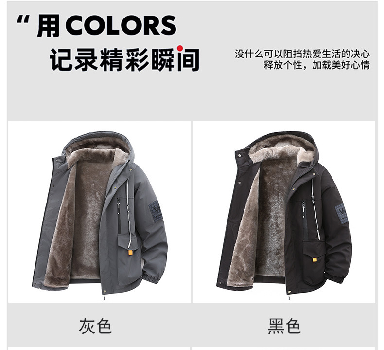 冬季外套男加绒加厚潮牌夹克男连帽宽松保暖棉服袄子青年派克服详情3