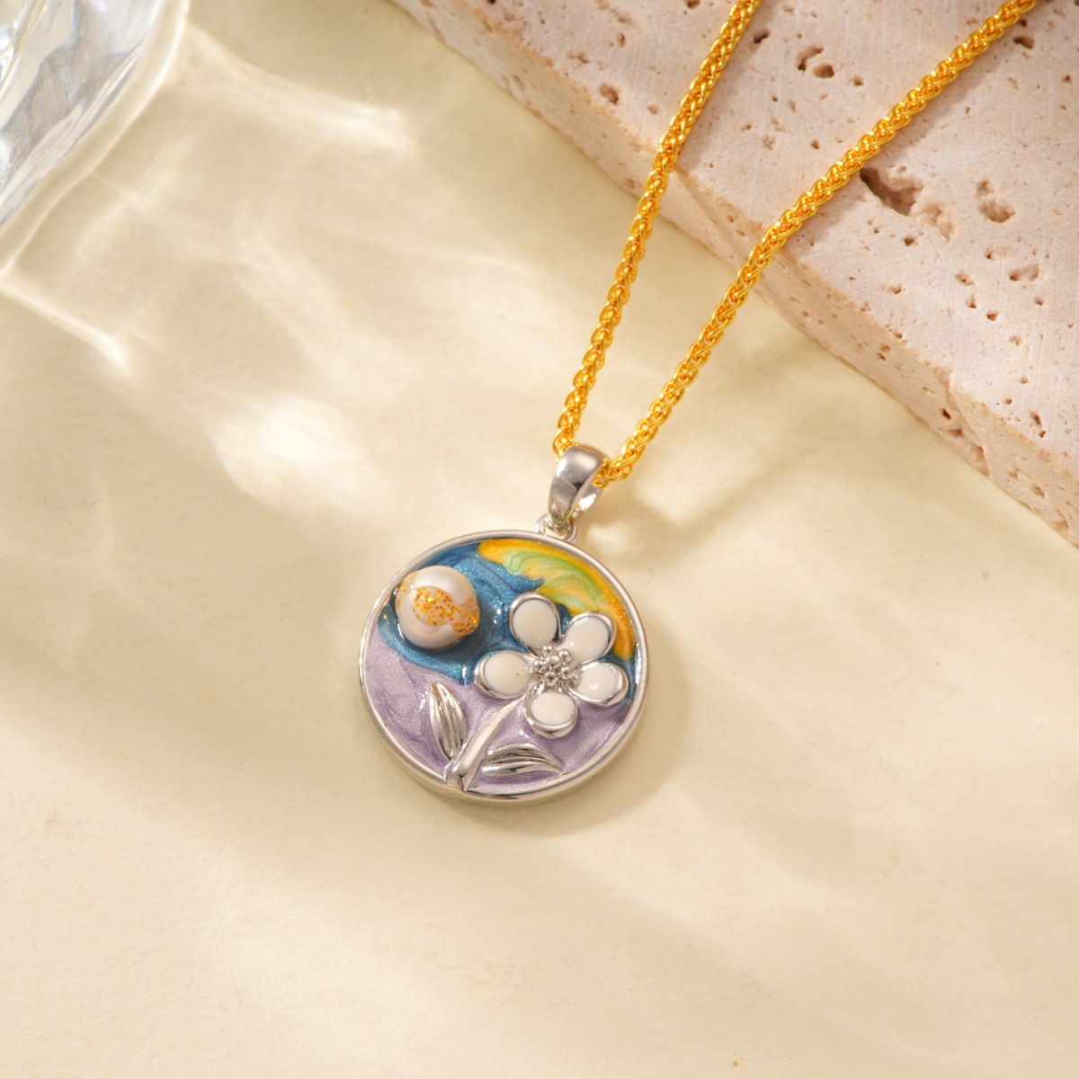 Oil-dripping flower oil painting style pendant, 18k copper gold-plated color retention high-end bracelet, necklace clasp DIY accessory pic 15