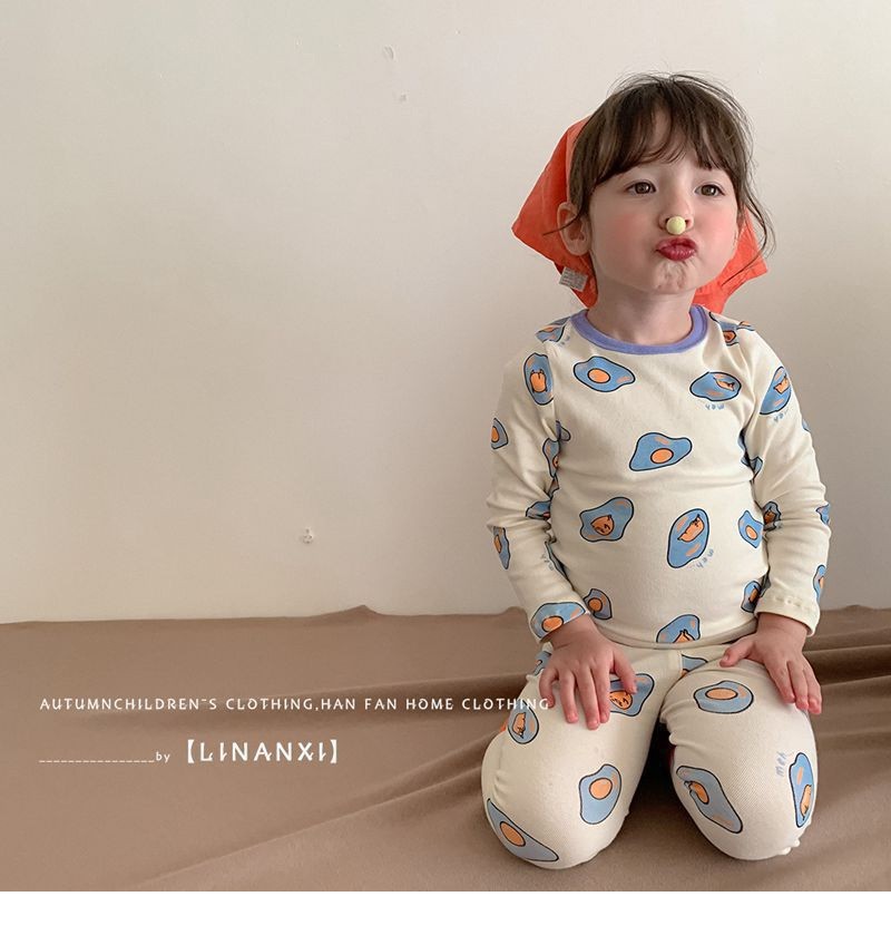 A类纯棉男女童宝宝秋季家居服内衣套装韩版无感印花睡衣秋衣秋裤详情6