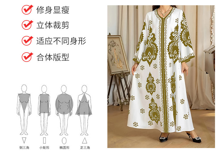 中东沙特阿拉伯长袍女装迪拜土耳其印尼旅游烫金大袍长裙详情2