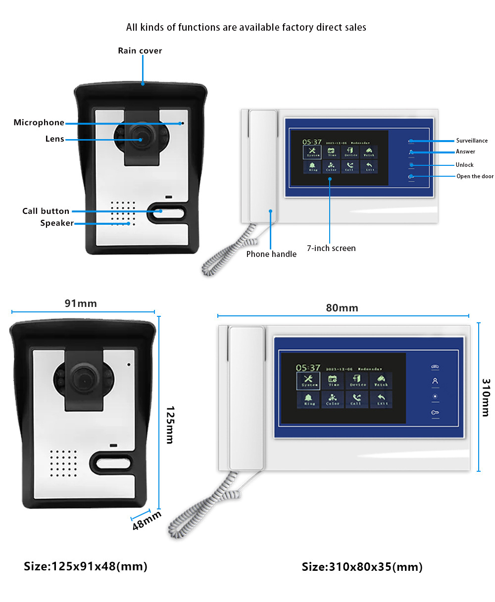 Venta directa de fábrica video timbre intercom visión nocturna hd ir smart villa home set interior cerradura intercom comercio exterior timbre de puerta al por mayor pic 10