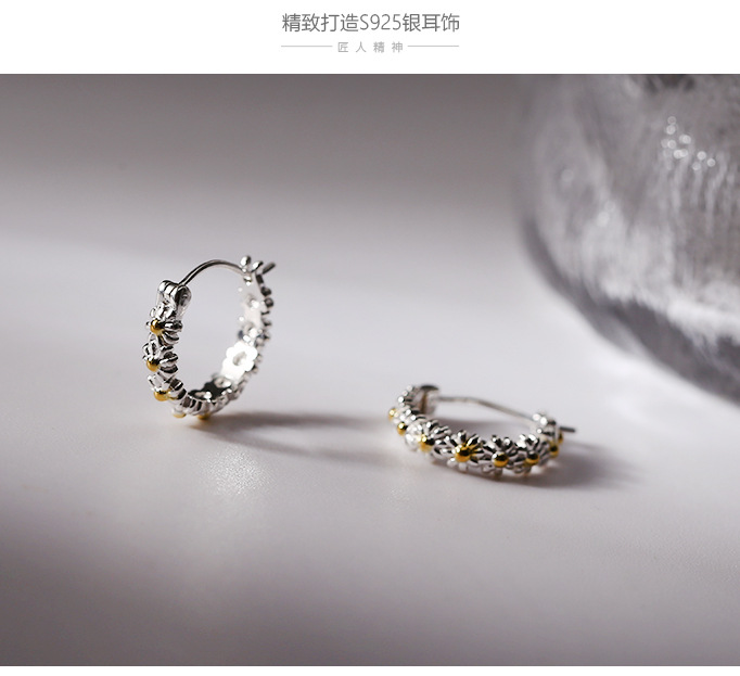 Daisy earring s925, all-silver, gold and silver color block three-dimensional geometric earrings, Instagram Little Red Book blogger style 9467A pic 10