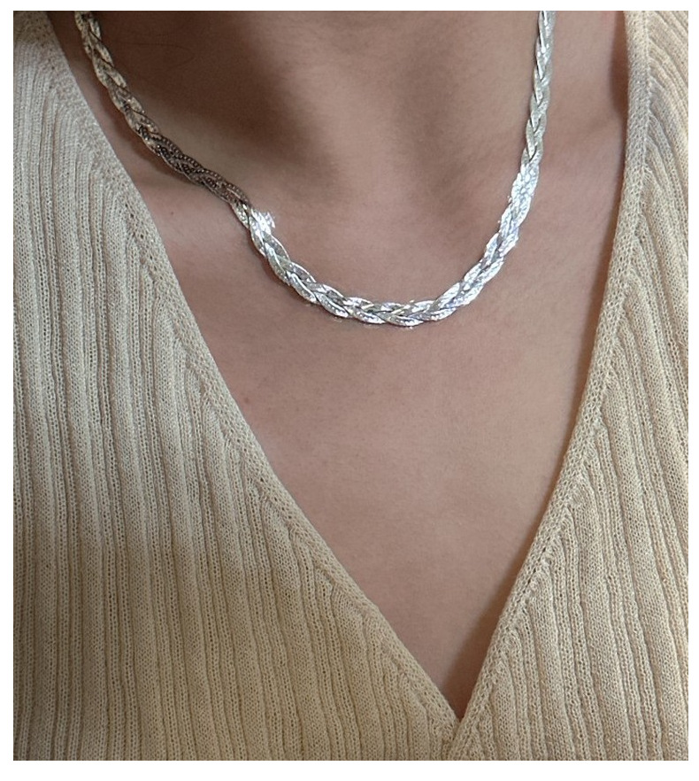 S925 sterling silver three-layer woven glitter Italian collarbone chain, Korean-style simple and fashionable necklace silver jewelry wholesale pic 7