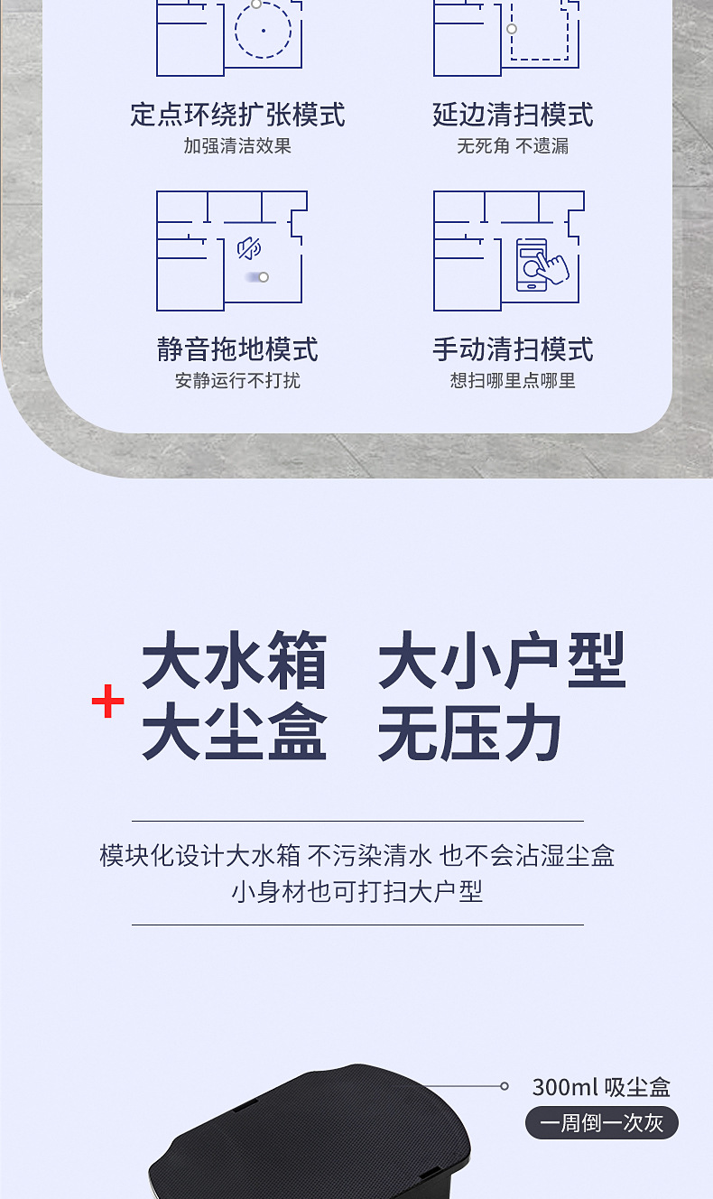 跨境智能扫地机器人扫吸拖三合一干湿两用吸力大APP加遥控带水箱详情8