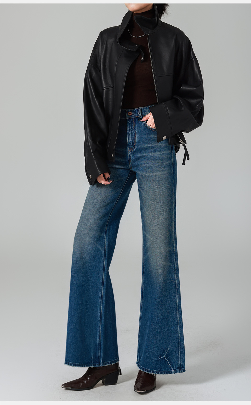 Long-legged big bull/High-waisted jeans for women, loose, slightly flared wide-leg pants, retro feng shui wash, 25 autumn and winter new trend pic 23