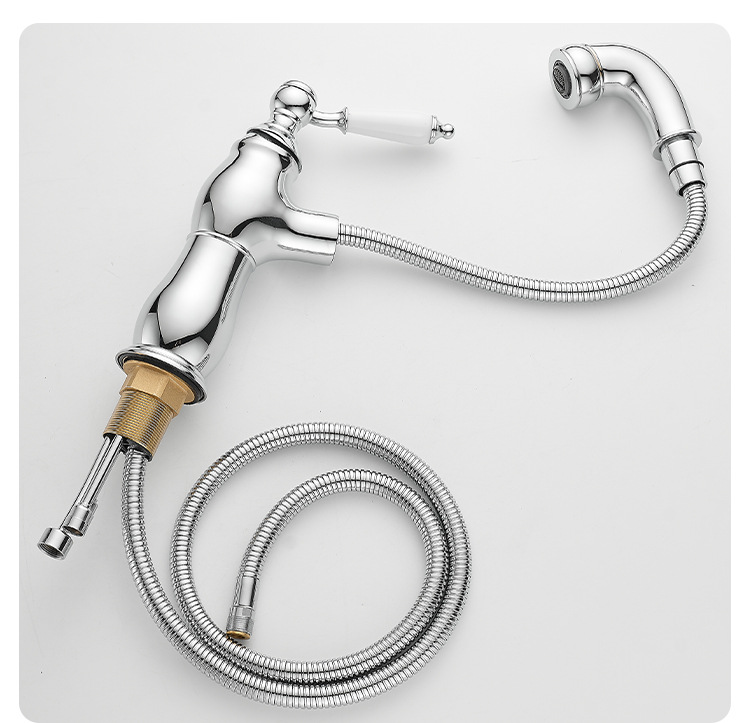 法式复古铜面盆抽拉水龙头卫生间浴室柜陶瓷一体盆冷热防溅水龙头详情14