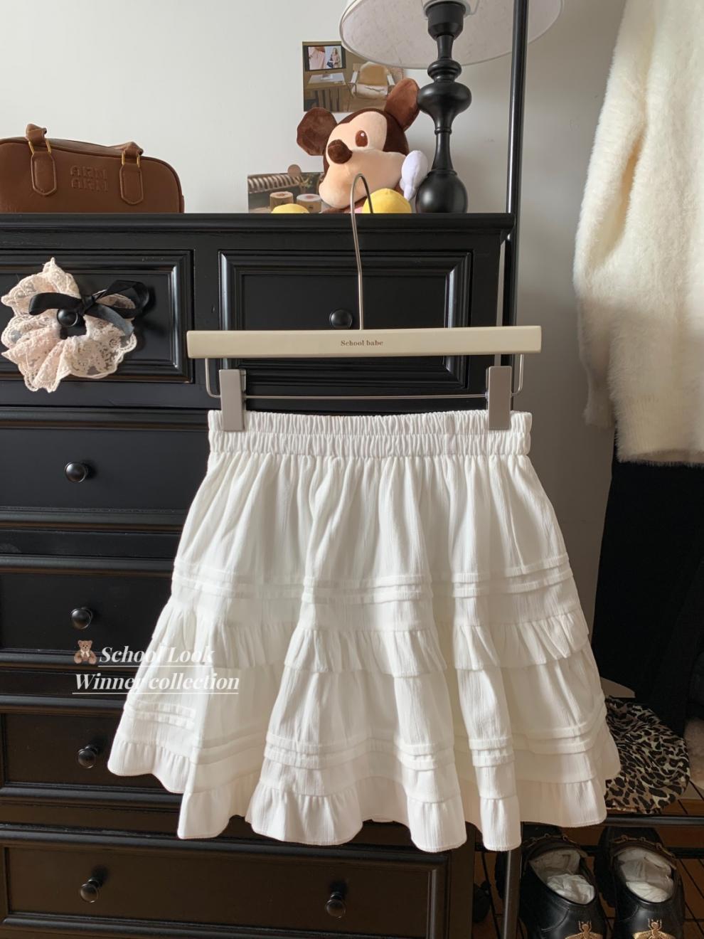 白色芭蕾风蛋糕半身裙女秋冬高腰显瘦松紧腰A字裙蓬蓬百搭短裙子详情6