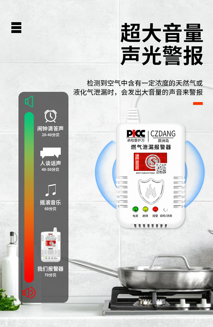 晨洲岛家用厨房饭店煤气天然气燃气报警器餐饮可燃气体泄漏警报器详情10