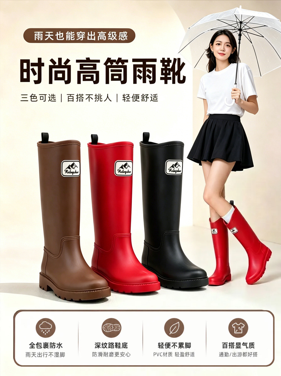 韩版雨鞋男女同款时尚外穿防滑水鞋耐磨软底成人保暖高筒雨靴详情1