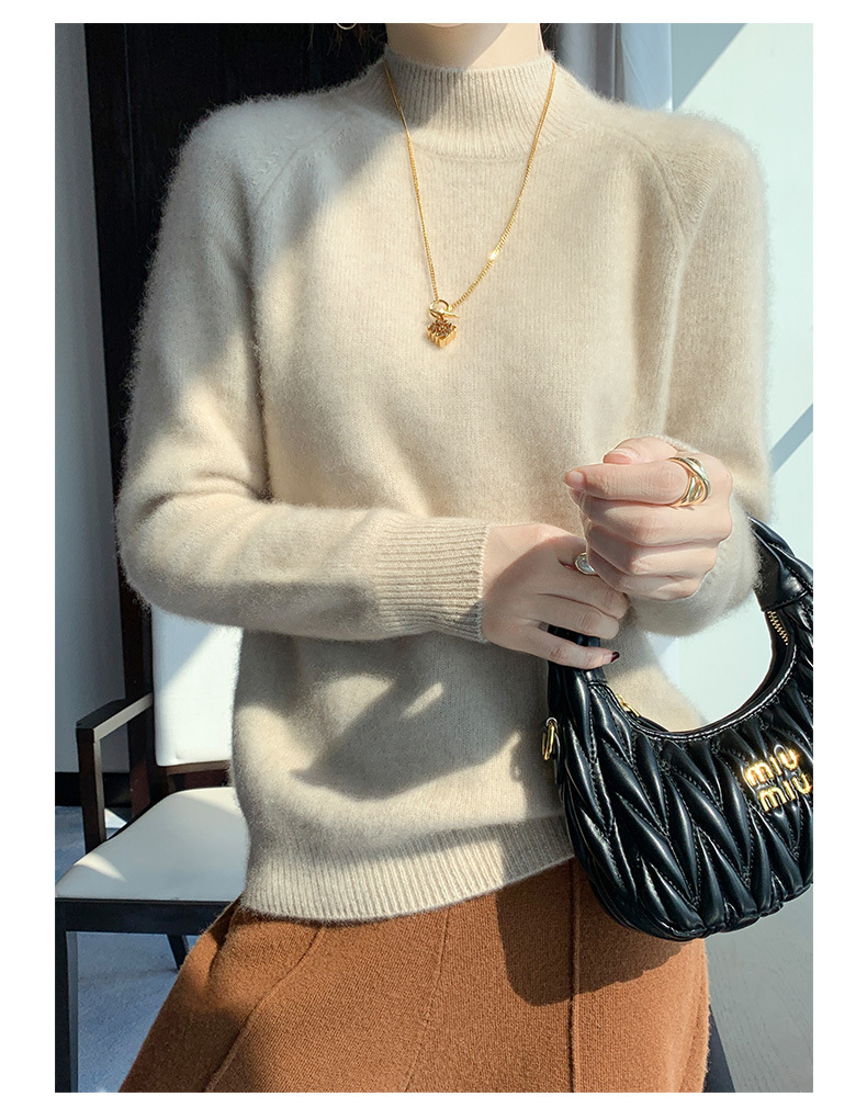 Seven-needle thickened semi-high-neck cashmere sweater for women, new autumn and winter style, skin-friendly and warm off-the-shoulder cashmere knitted sweater base layer pic 10