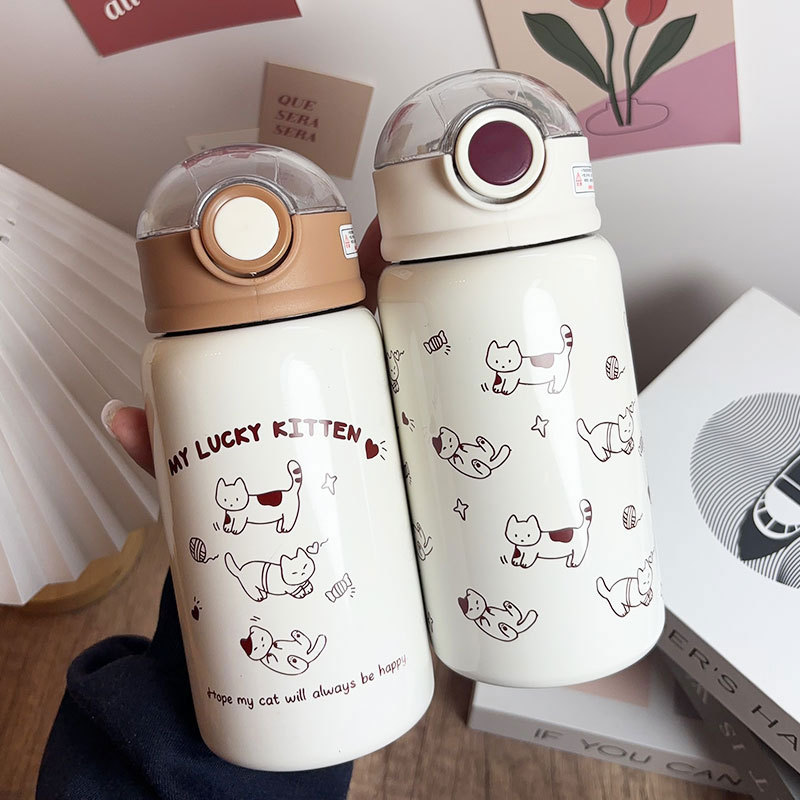 简约小猫保温杯可爱高颜值女生学生吸管杯儿童316不锈钢双饮水杯详情25