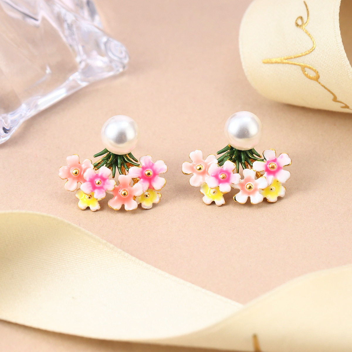 Fresh and new Chinese-style floral stud earrings for spring and summer, high-end enamel pearl earrings, retro Chinese-style tassel earrings for women pic 35